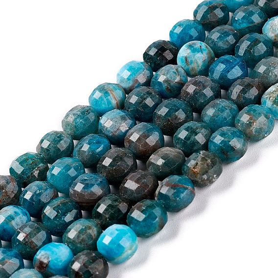 Natural Apatite Beads Strands, Faceted, Flat Round