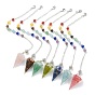 Chakra Jewelry, Resin Hexagonal Pointed Dowsing Pendulums, with Natural Mixed Gemstone Beads Inside and Platinum Plated Brass Findings, Faceted, Cone/Spike/Pendulum