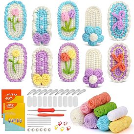 Kits de crochet de flores diy para principiantes, incluyendo hilo de poliéster, relleno de fibra, aguja de ganchillo, aguja de hilo, alambre de soporte, marcador de punto