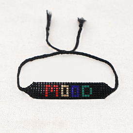 Glass Seed Braided Link Bracelet, Adjustable Word Mood Friendship Bracelet for Women