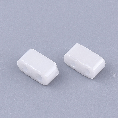 2-Hole Glass Seed Beads, Opaque Colours Luster Plated, Rectangle