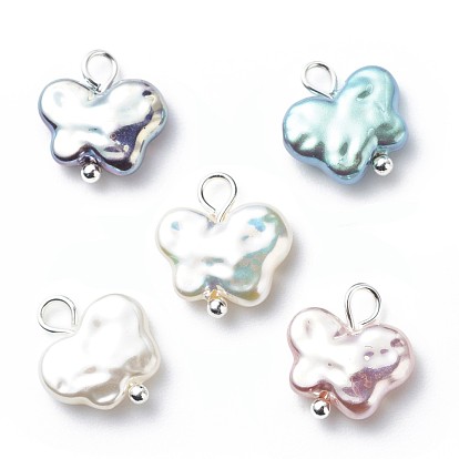ABS Plastic Imitation Pearl Pendants, AB Color Plated,  with Brass Findings, Butterfly