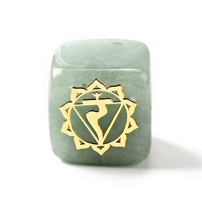7Pcs 7 Styles Natural Green Aventurine Beads, with Long-Lasting Plated Golden Tone Brass Chakra Pattern Slices, Lead Free & Cadmium Free, No Hole, Cube
