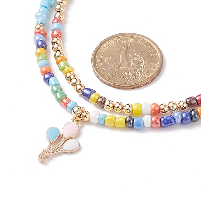 2 piezas 2 conjunto de collares con cuentas de perlas de semillas de vidrio, collares con dijes de globos de esmalte de aleación para mujeres