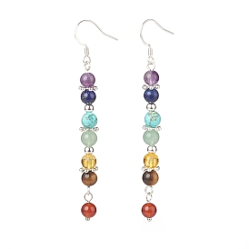 Chakra Theme Natural & Synthetic Mixed Gemstone Beaded Long Dangle Earrings, 304 Stainless Steel Jewelry for Women
