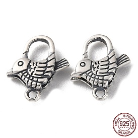 925 Thailand Sterling Silver Lobster Claw Clasps, Bird, with 925 Stamp