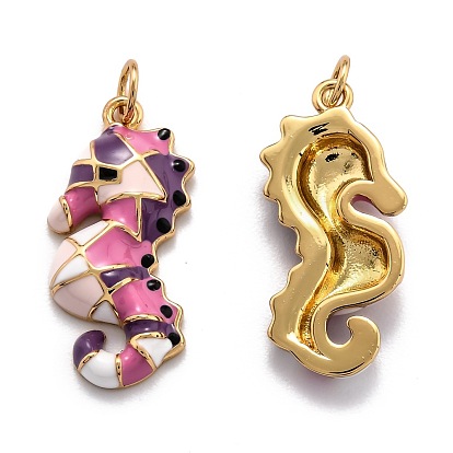 Brass Enamel Pendants, with Jump Ring, Long-Lasting Plated, Real 18K Gold Plated, Sea Horse