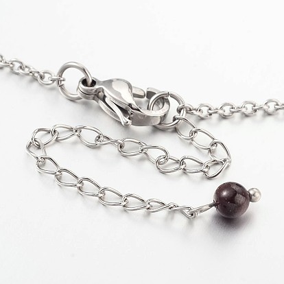 Perles rondes de pierres précieuses bracelets de cheville, avec des chaînes en acier inoxydable et mousquetons, 220x2mm