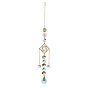 Hanging Suncatcher, Iron & Faceted Glass Pendant Decorations, with Jump Ring, Teardrop & Octagon