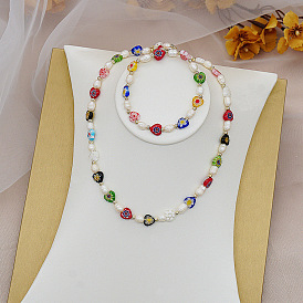 Greek Art Glass Pearl Colorful Handmade Beaded Collar Necklace Bracelet - Unique
