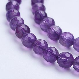 Natural Amethyst Bead Strands, Grade A, Faceted, Round