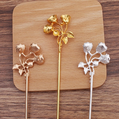 Alloy Hair Stick Findings, with Iron Pins, Flower