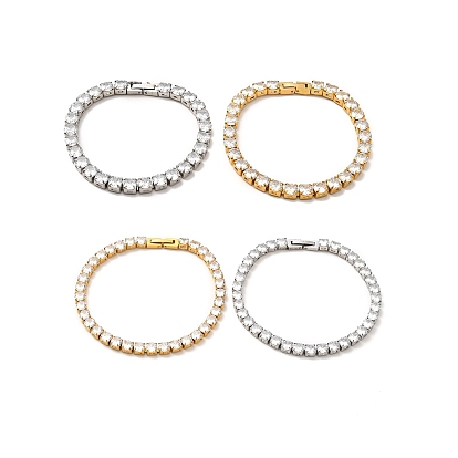 Bracelet de tennis en zircone cubique transparente, 304 bracelet chaîne à maillons en acier inoxydable pour femme