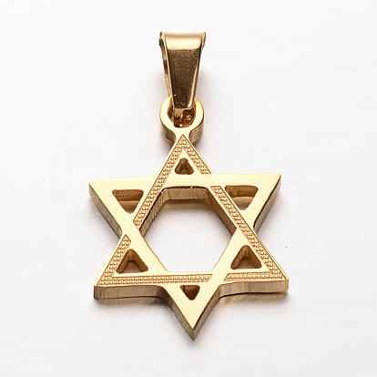 Star of David 304 Stainless Steel Pendants, for Jewish, 22x16x2mm, Hole: 4x7mm