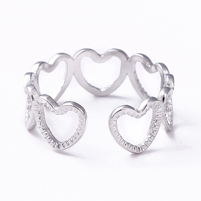 304 anillo de puño abierto con envoltura de corazón hueco de acero inoxidable para mujer