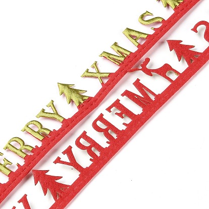 Christmas Merry Xmas Felt Lace Trim, Polyester Word Trim Embellishment, for Christmas Party Decoration