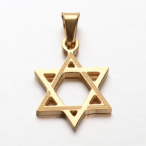 Estrella de david 304 colgantes de acero inoxidable, para judío, 22x16x2 mm, agujero: 4x7 mm