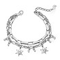 SHEGRACE 925 Sterling Silver Multi-Strand Bracelets, with Figaro Chains and Round Beads, Star with Word Safe in My Heart