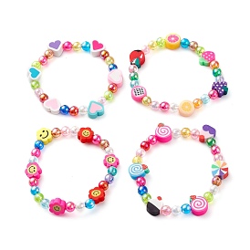 Transparent Acrylic Beads Stretch Kids Bracelets, with Polymer Clay Beads, Mixed Shape