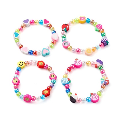 Perles acryliques transparentes bracelets extensibles pour enfants, avec polymère perles d'argile, forme mixte