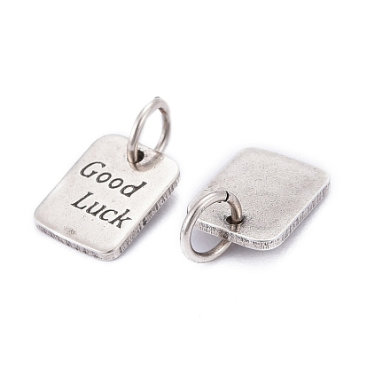 Brass Pendants, Long-Lasting Plated, Rectangle with Word Good Luck