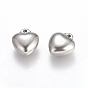 304 Stainless Steel Charms, Puffed Heart, 11x10x6mm, Hole: 1.5mm