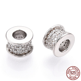 925 Sterling Silver Micro Pave Cubic Zirconia Beads, Column, Nickel Free