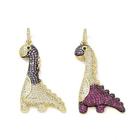Brass Micro Pave Cubic Zirconia Pendants, Dinosaur Charm, Real 18K Gold Plated