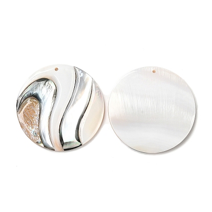 Natural Freshwater Shell & Black Lip Shell Pendants, Flat Round Charms
