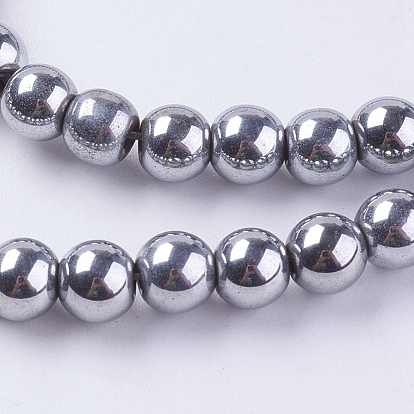 Synthétiques magnétiques perles hématite brins, couleur platine plaqué, ronde