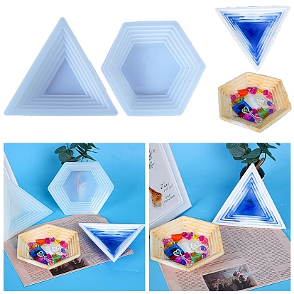Food Grade Silicone Tray Molds, Resin Casting Molds, for UV Resin, Epoxy Resin Craft Making, Hexagon/Triangle Pattern