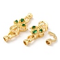 Rack Plating Brass Micro Pave Green Cubic Zirconia Fold Over Clasps, Long-Lasting Plated, Peacock