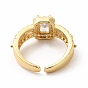Anillo de puño abierto con rectángulo de circonita cúbica, joyas de latón chapado en oro real 18k para mujer, sin plomo y cadmio