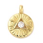 Brass Micro Pave Cubic Zirconia Pendants, Lead Free & Cadmium Free, Long-Lasting Plated, Round Charm