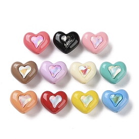 Spray Paint Acrylic Beads, with Rhinestone, Heart