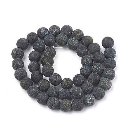 Perles en pierre serpentine naturelle / dentelle verte, givré, ronde