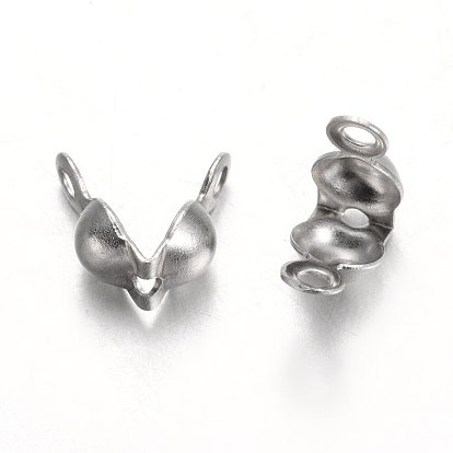 Consejos de perlas de acero inoxidable, termina la calota, cubierta de nudo de concha, 7x4 mm, agujero: 1 mm, interior: 3 mm