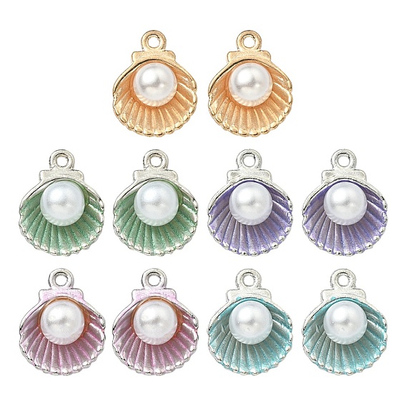 10Pcs 5 Colors Alloy Enamel Charms, with Plastic Bead, Cadmium Free & Lead Free, Shell