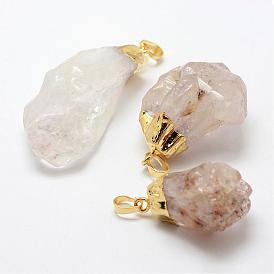 Natural Gemstone Pendants, with Golden Tone Brass Findings, Nuggets