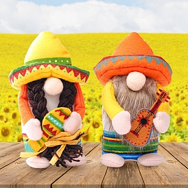 Figurines d'action naines de fête de carnaval, poupée sans visage de style gobelin, Décorations en peluche de couple mexicain de gnomes