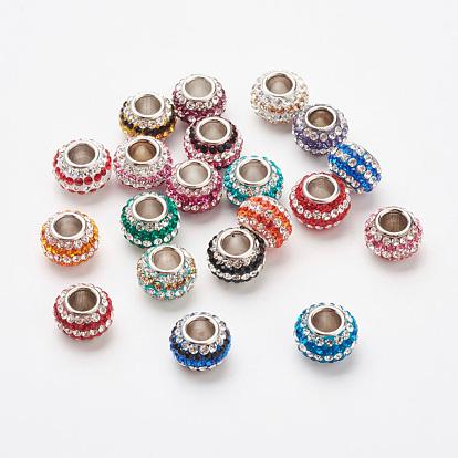 Austrian Crystal European Beads, Large Hole Beads, Single 925 Sterling Silver Core, Rondelle