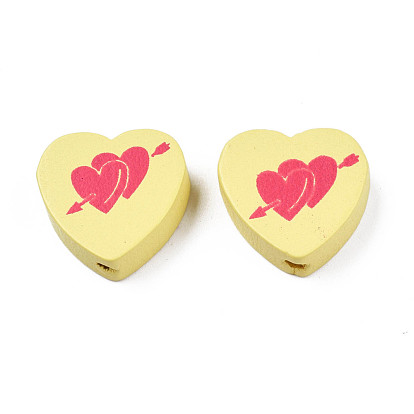 Spray Painted Maple Wood Beads, Printed, Heart