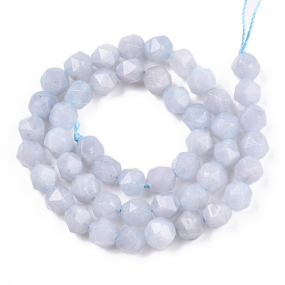 Natural Aquamarine Beads Strands, Star Cut Round Beads, Faceted, Grade AAA