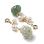 Natural Green Aventurine Pumpkin Pendant Decorations, Natural Freshwater Pearls Ornament with Brass Spring Ring Clasps