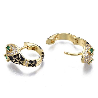 Серьга-кольцо в виде змеи с зеленым кубическим цирконием, массивные серьги-кольца из латуни и эмали с покрытием из настоящего золота 18k для женщин, без никеля 