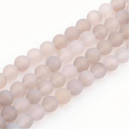 Gris agate brins de perles naturelles, givré, ronde