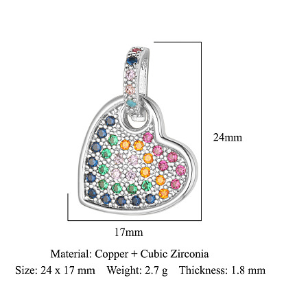Латунные микро-паве красочные кубические циркониевые подвески, плоский круглый с сердечками