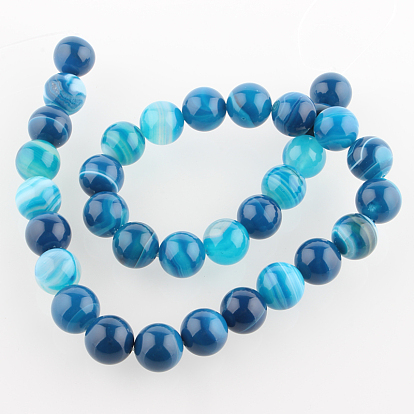Natural Banded Agate Round Bead Strands, Dyed, 12mm, Hole: 1mm, about 33pcs/strand, 15.35