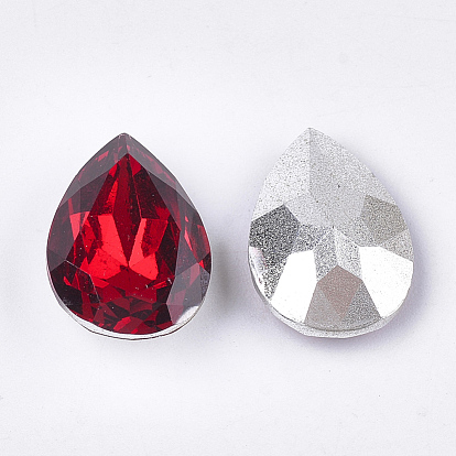 Pointed Back Resin Rhinestone Cabochons, Back Plated, Faceted, Drop