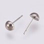 202 Stainless Steel Stud Earring Findings, with 304 Stainless Steel Pin, Half Round